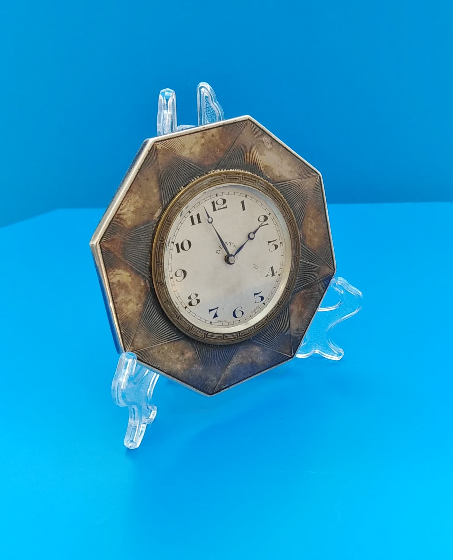 Art Deco Britannia Silver Octagonal 8-Day Desk Clock (3.5") – London 1929 by British Metallising Co Ltd